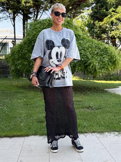 SİYAH DANTEL MİDİ ETEK