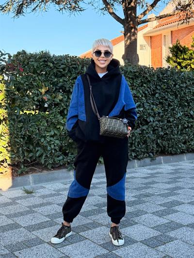 SİYAH DENIM DETAY HOODIE JOGGER TAKIM