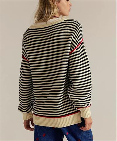 SİYAH EKRU ÇİZGİLİ TRİKO KAZAK