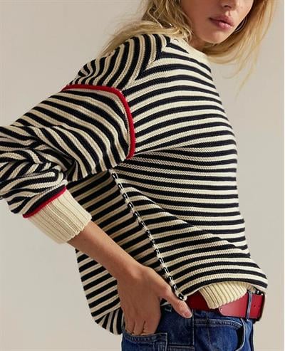SİYAH EKRU ÇİZGİLİ TRİKO KAZAK