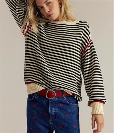 SİYAH EKRU ÇİZGİLİ TRİKO KAZAK