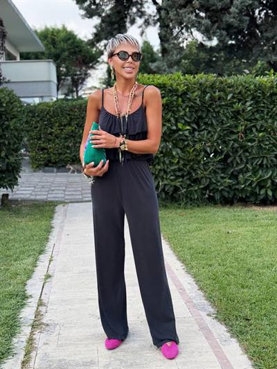 SİYAH FIRFIRLI CROP PANTOLON TAKIM