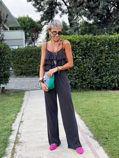 SİYAH FIRFIRLI CROP PANTOLON TAKIM