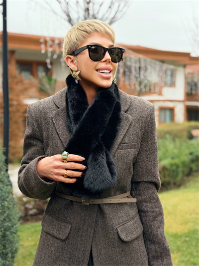 SİYAH GEÇMELİ KÜRK BOYUNLUK ATKI