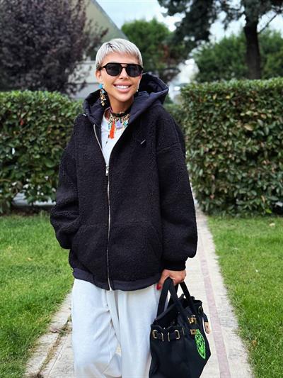 SİYAH KAPÜŞONLU TEDDY MONT