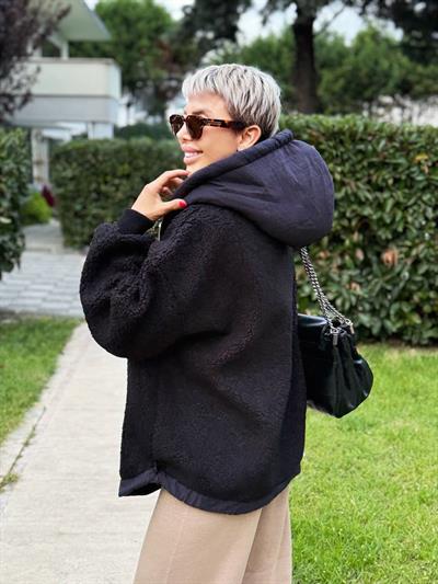 SİYAH KAPÜŞONLU TEDDY MONT