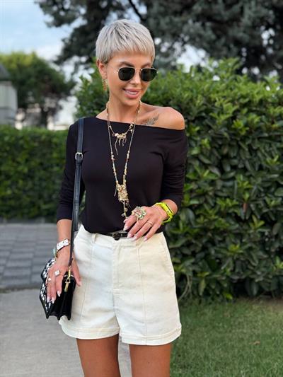 SİYAH S.STUDIO KAYIK YAKA PREMIUM BLUZ