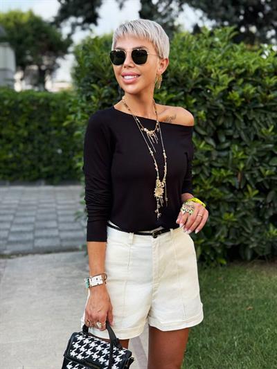 SİYAH S.STUDIO KAYIK YAKA PREMIUM BLUZ