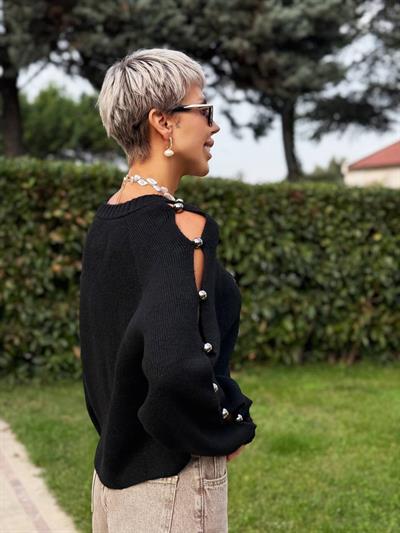 SİYAH KOL TROK DETAYLI TRİKO KAZAK