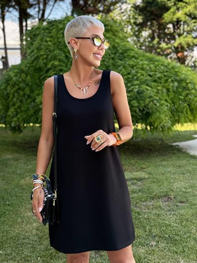 SİYAH KOLSUZ MODAL ELBİSE