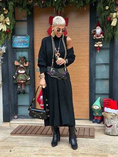 SİYAH MAXI TRİKO ELBİSE HIRKA TAKIM