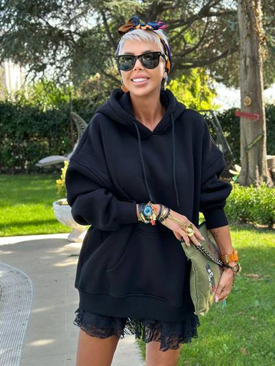 SİYAH S.STUDIO MICKEY TASARIM HOODİE