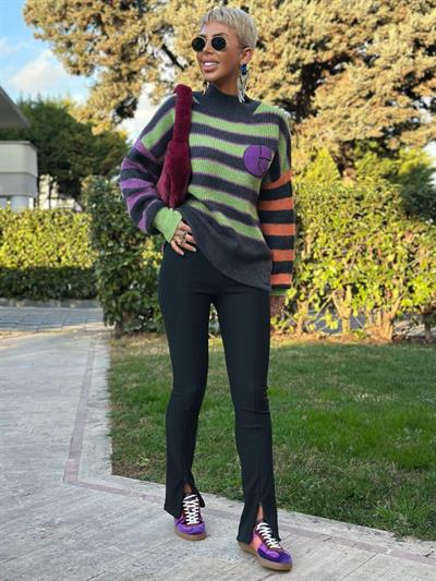 SİYAH ÖNÜ DİKİŞLİ İSPANYOL PAÇA TAYT PANTOLON 