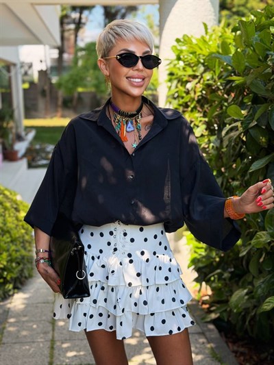 SİYAH OVERSIZE İPEKSİ GÖMLEK