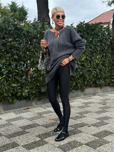 SİYAH PARLAK RETRO ÇORAP TAYT