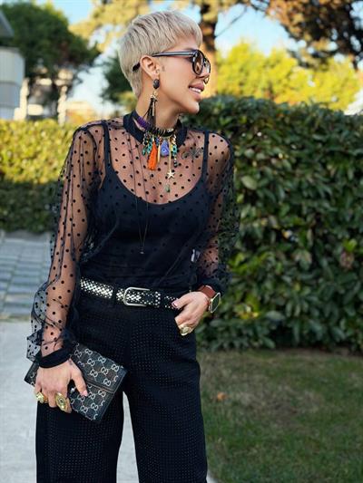 SİYAH PUANTİYELİ TRANSPARAN BLUZ