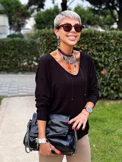 SİYAH S.STUDIO ÖN ARKA V YAKA PREMIUM BLUZ