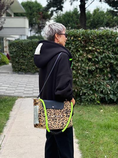 SİYAH S.STUDIO NEON FERMUARLI OVERSIZE HOODIE