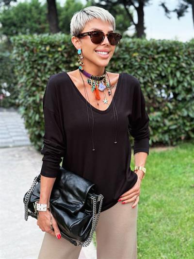 SİYAH S.STUDIO ÖN ARKA V YAKA PREMIUM BLUZ