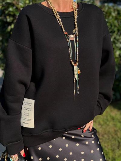 BLACK S.STUDIO RIBBED CREW NECK OVERSIZED SWEATSHIRT