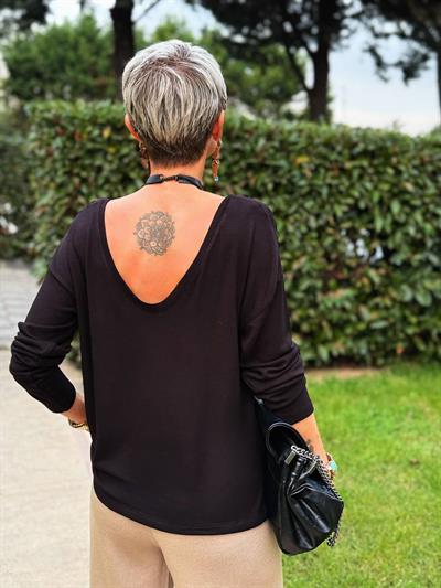 SİYAH S.STUDIO ÖN ARKA V YAKA PREMIUM BLUZ