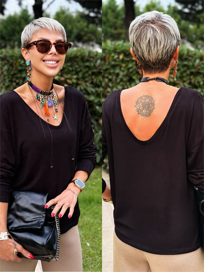 SİYAH S.STUDIO ÖN ARKA V YAKA PREMIUM BLUZ