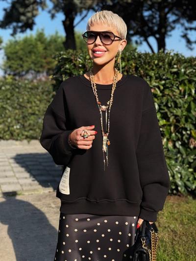 BLACK S.STUDIO RIBBED CREW NECK OVERSIZED SWEATSHIRT