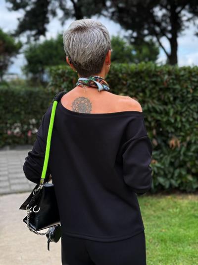 SİYAH S.STUDIO DÜŞÜK OMUZ PREMIUM BLUZ 