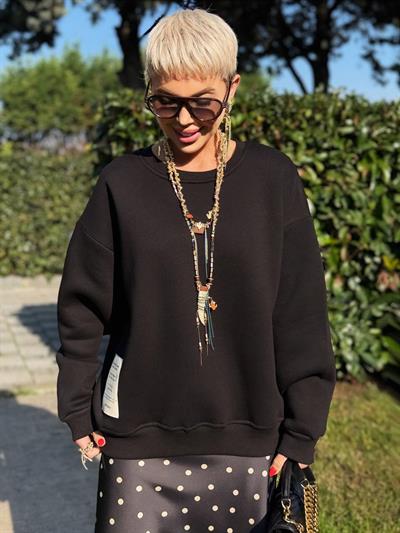 BLACK S.STUDIO RIBBED CREW NECK OVERSIZED SWEATSHIRT
