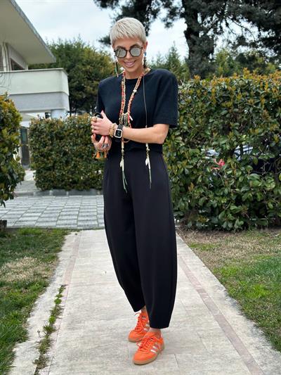 SİYAH ŞALVAR KESİM PENSLİ PANTOLON 