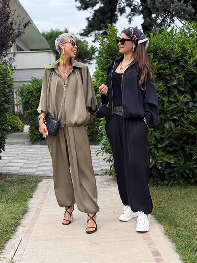 SİYAH ŞALVAR PANTOLONLU SATEN TAKIM 