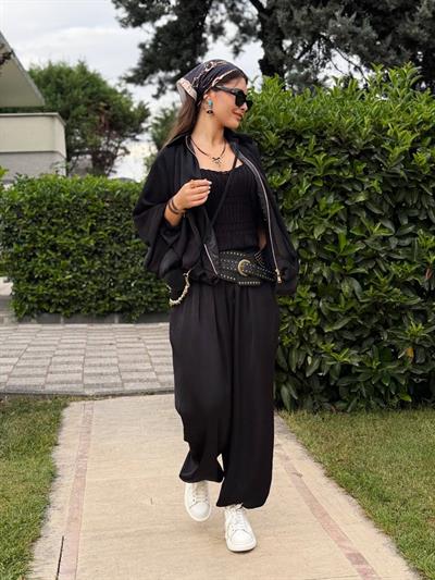 SİYAH ŞALVAR PANTOLONLU SATEN TAKIM 
