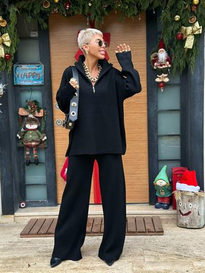 SİYAH SELANİK FERMUARLI TRİKO PANTOLON TAKIM