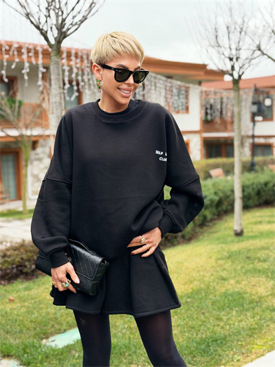 SİYAH SELF LOVE SWEATSHIRT ETEK TAKIM