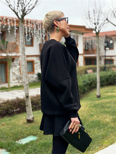 SİYAH SELF LOVE SWEATSHIRT ETEK TAKIM
