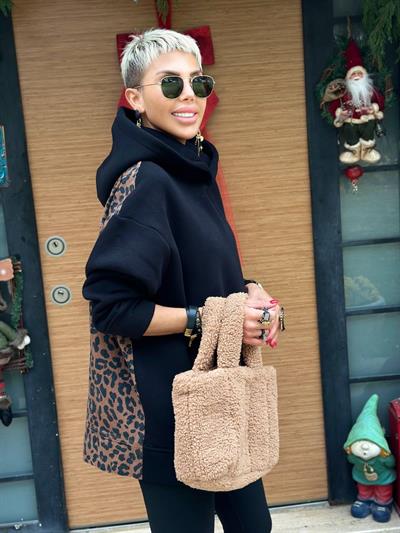 SİYAH SIRTI LEOPAR GARNİLİ HOODIE