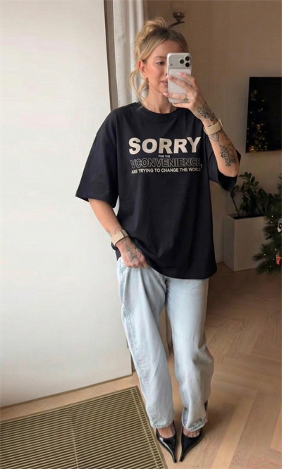 SİYAH SORRY YAZILI TSHIRT 