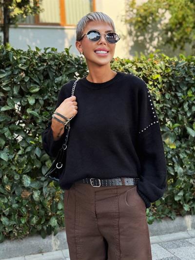 BLACK STUDDED WOOL SWEATER