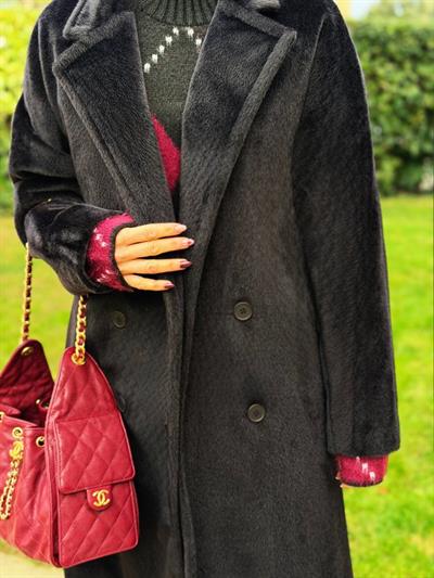 BLACK SOFT-TEXTURED MIDI COAT
