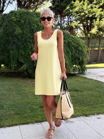 SOFT SARI KOLSUZ MODAL ELBİSE