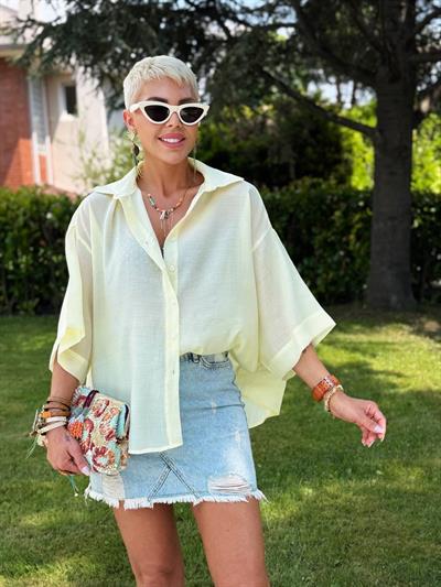 SOFT SARI OVERSIZE İPEKSİ GÖMLEK