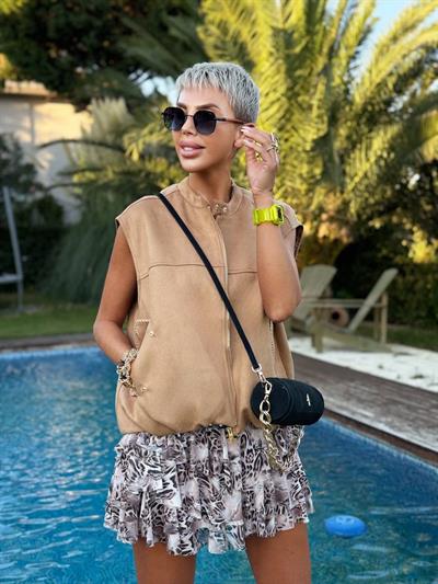 TABA SÜET ASTARLI DİKİŞ DETAYLI YELEK