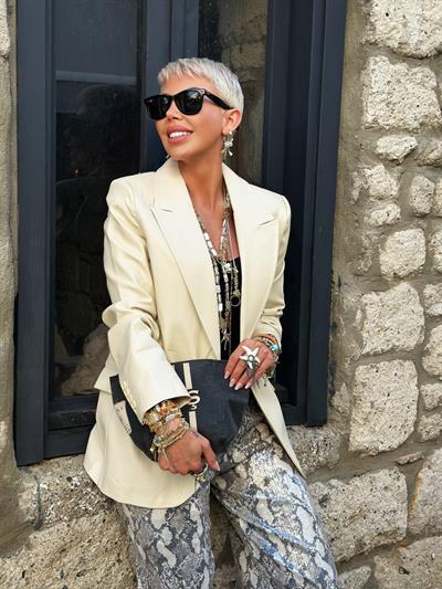 TAŞ RENK SUNİ DERİ BLAZER CEKET