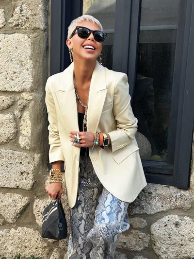 TAŞ RENK SUNİ DERİ BLAZER CEKET