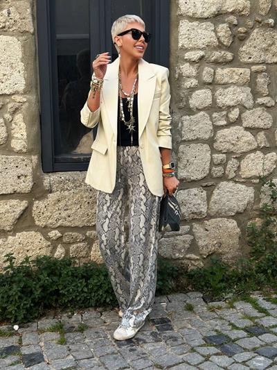 TAŞ RENK SUNİ DERİ BLAZER CEKET