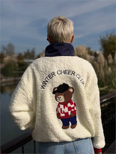 Teddy Punch Detay Polar Sweatshirt Ekru