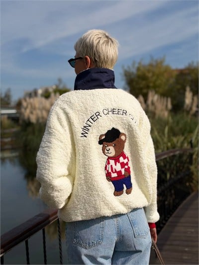 Teddy Punch Detay Polar Sweatshirt Ekru