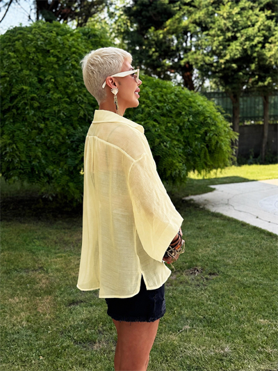 TEREYAĞ SARI OVERSIZE İPEKSİ GÖMLEK