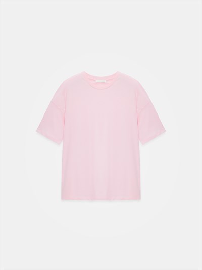 TOZ PEMBE BİSİKLET YAKA BASIC T-SHIRT