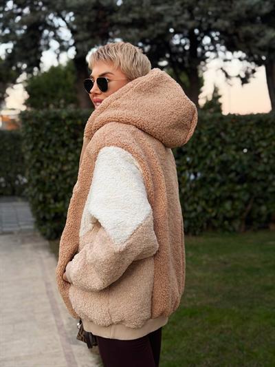 MINK HOODED COLLAGE TEDDY JACKET